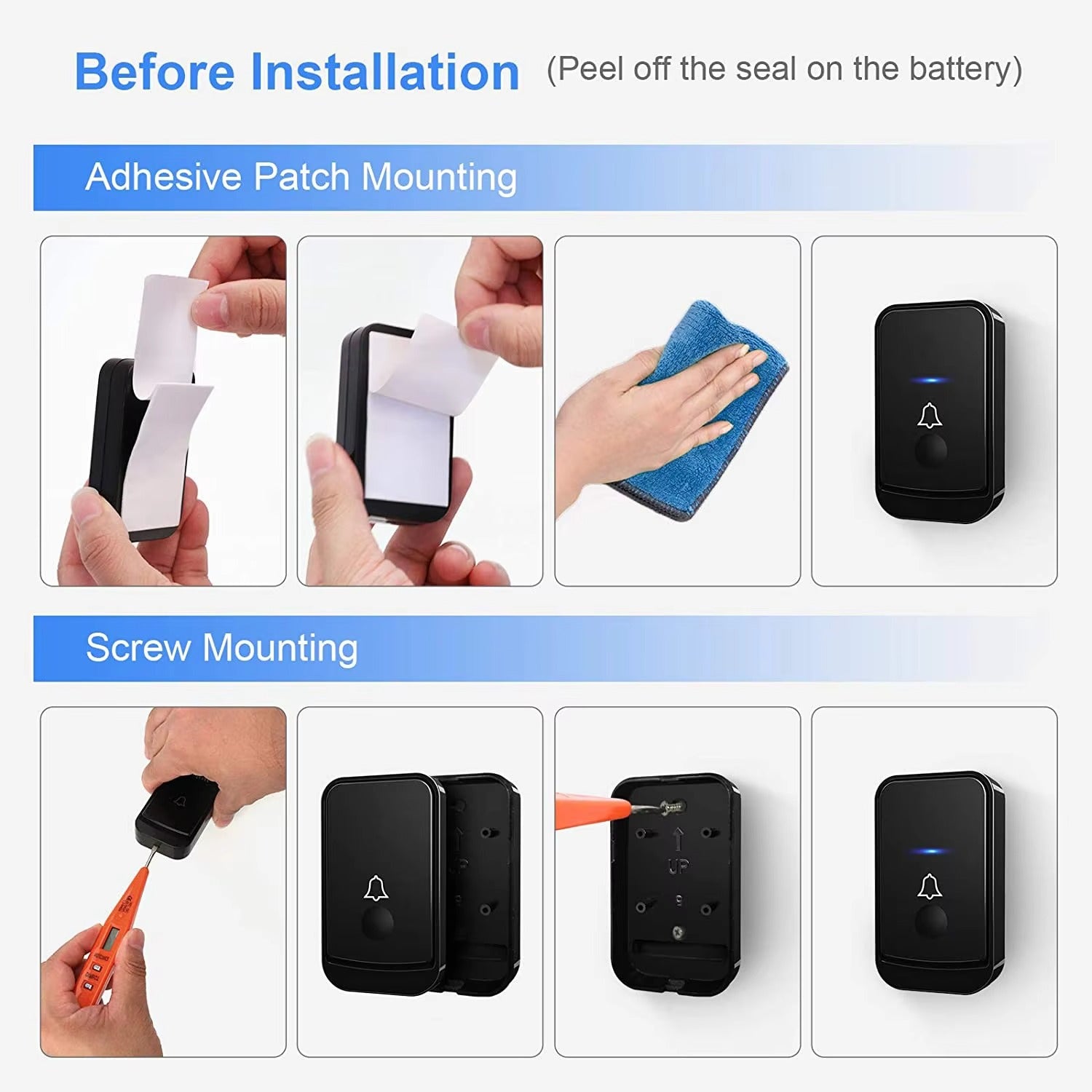 Wireless Doorbell System with 1000ft Range and 45 Chimes, Blue LED Flash All Vera Mart