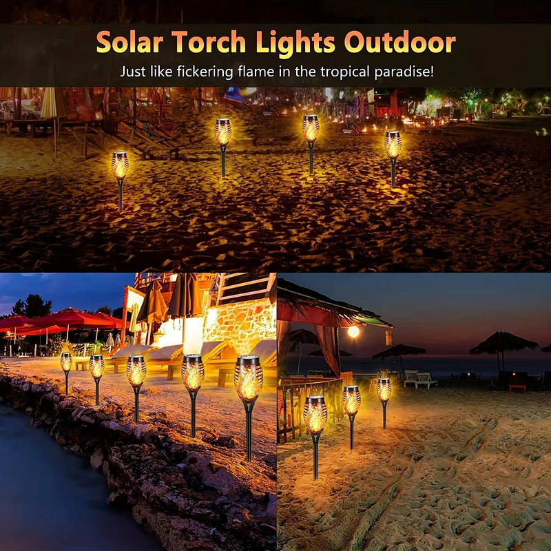 Solar Torch Lights with Flickering Flame Effect and Auto Sensor, 12-Pack for Outdoor Pathways All Vera Mart