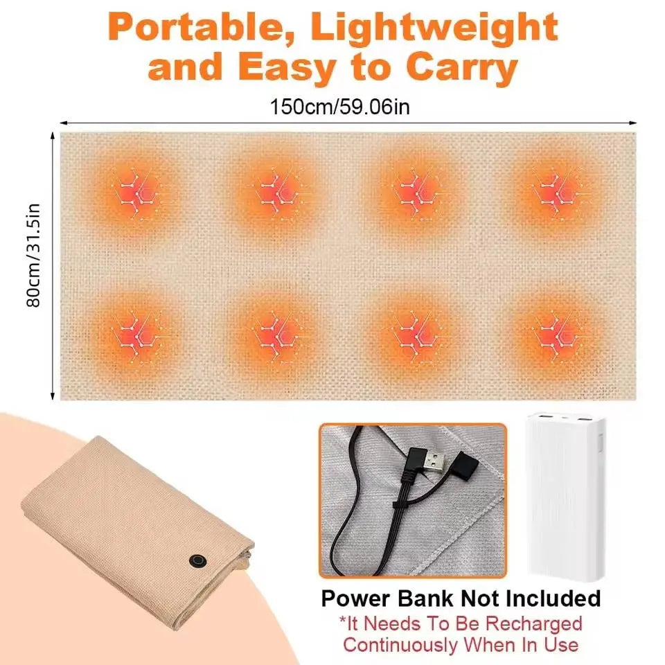 Heated Shawl with 8-Zone Carbon Fiber Heating and Secure Zipper Fit, USB-C Powered All Vera Mart