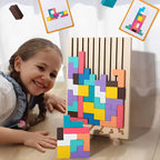 Wooden Pattern Matching Puzzle Set with Foldout Stand and Storage Case, 42 Wooden Blocks All Vera Mart