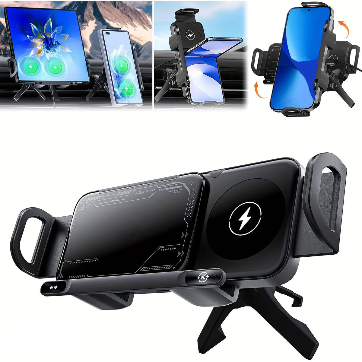 Car Mount Wireless Charger with Motorized Arm and Dual Coil, Air Vent All Vera Mart