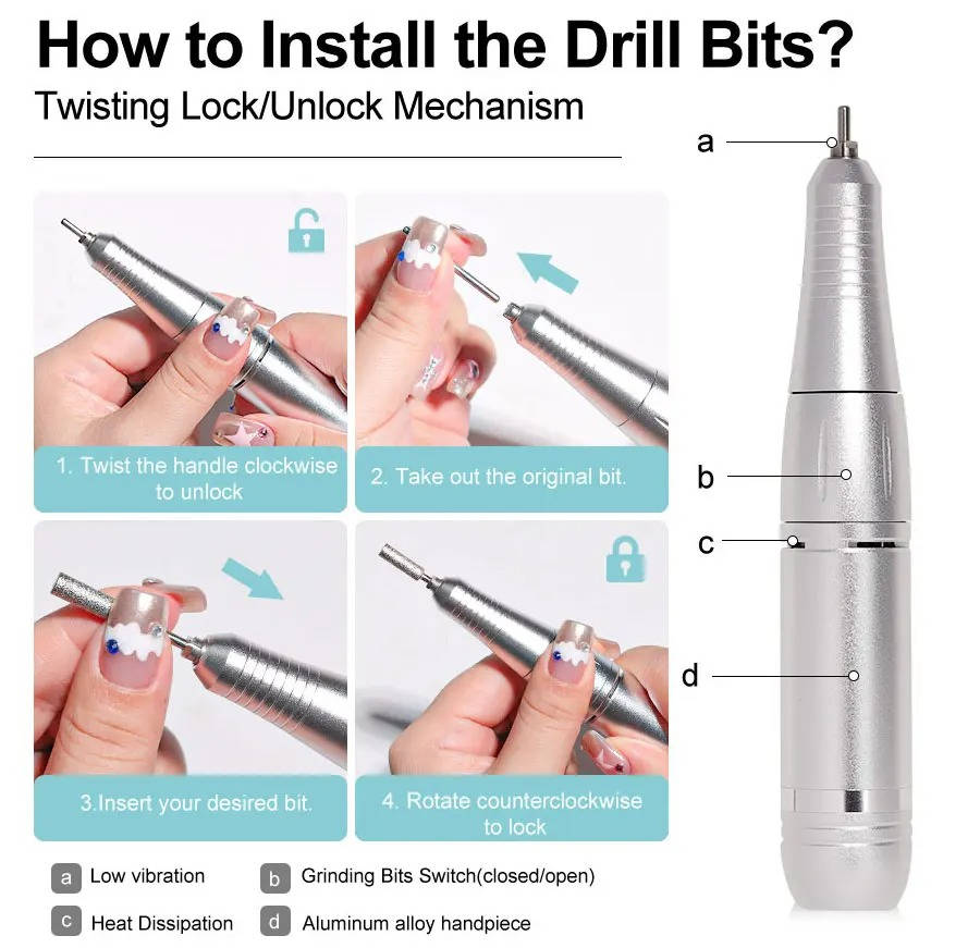 Electric Nail Drill with Variable Speed Control and Six Metal Bits, LCD Display All Vera Mart