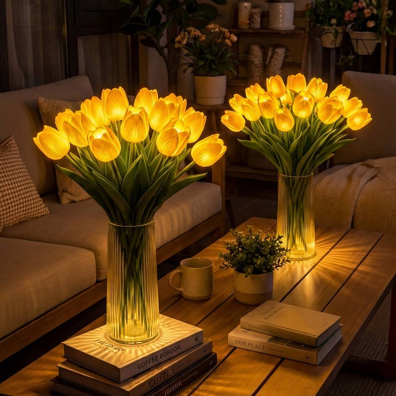 Tulip Night Light with Soft Touch Petals and Warm White LED, Battery Operated All Vera Mart
