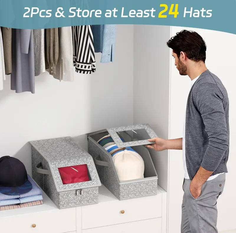 Hat Storage Boxes with Clear Window and Metal Zipper, Stackable Organizer for 24 Caps All Vera Mart