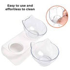Tilted Cat Feeding Bowl with 15-Degree Angle and Dual Transparent Dishes, Anti Slip Base All Vera Mart