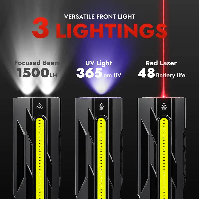 Rechargeable LED Flashlight with Magnetic Tail and UV Red Laser, 1500 Lumens All Vera Mart