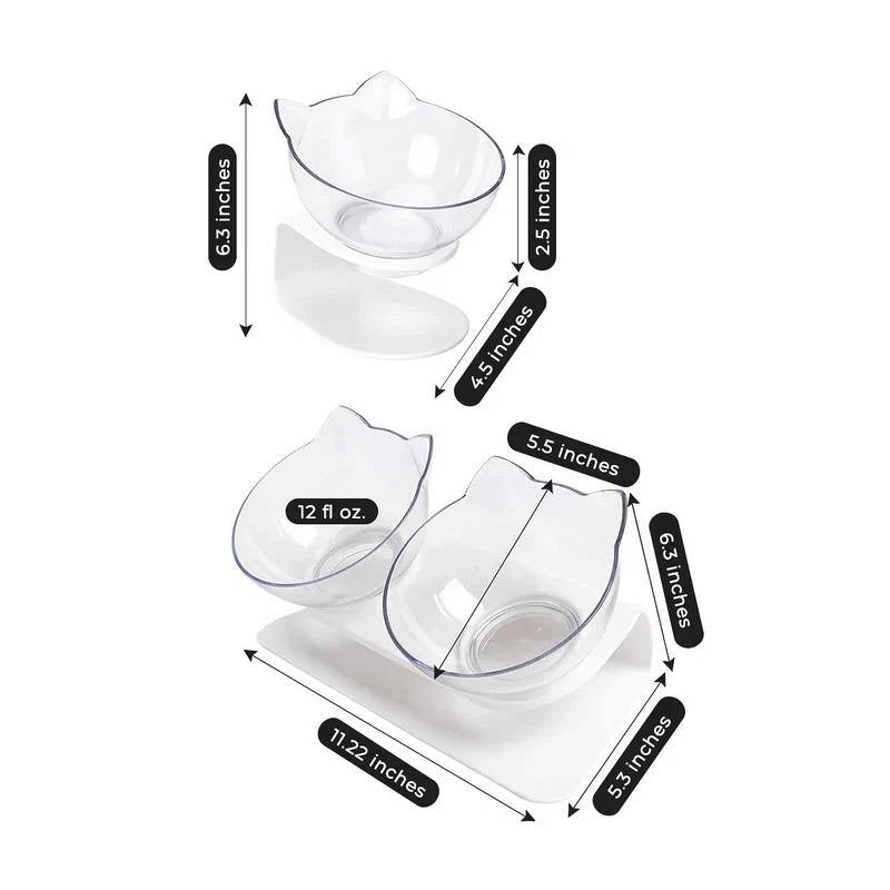 Tilted Cat Feeding Bowl with 15-Degree Angle and Dual Transparent Dishes, Anti Slip Base All Vera Mart