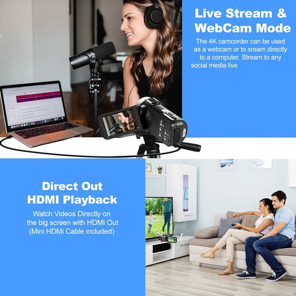 4K Camcorder with 48MP Photos and Handheld Stabilizer, WiFi Transfer All Vera Mart
