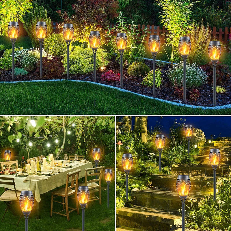 Solar Torch Lights with Flickering Flame Effect and Auto Sensor, 12-Pack for Outdoor Pathways All Vera Mart