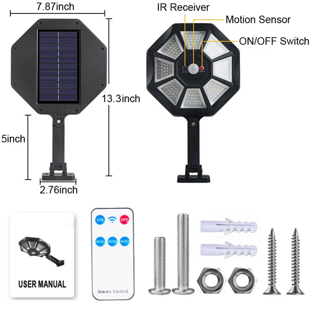 Solar Motion Sensor Flood Light with Dual Rotating Heads and 168 LED Beads for Outdoor Security All Vera Mart