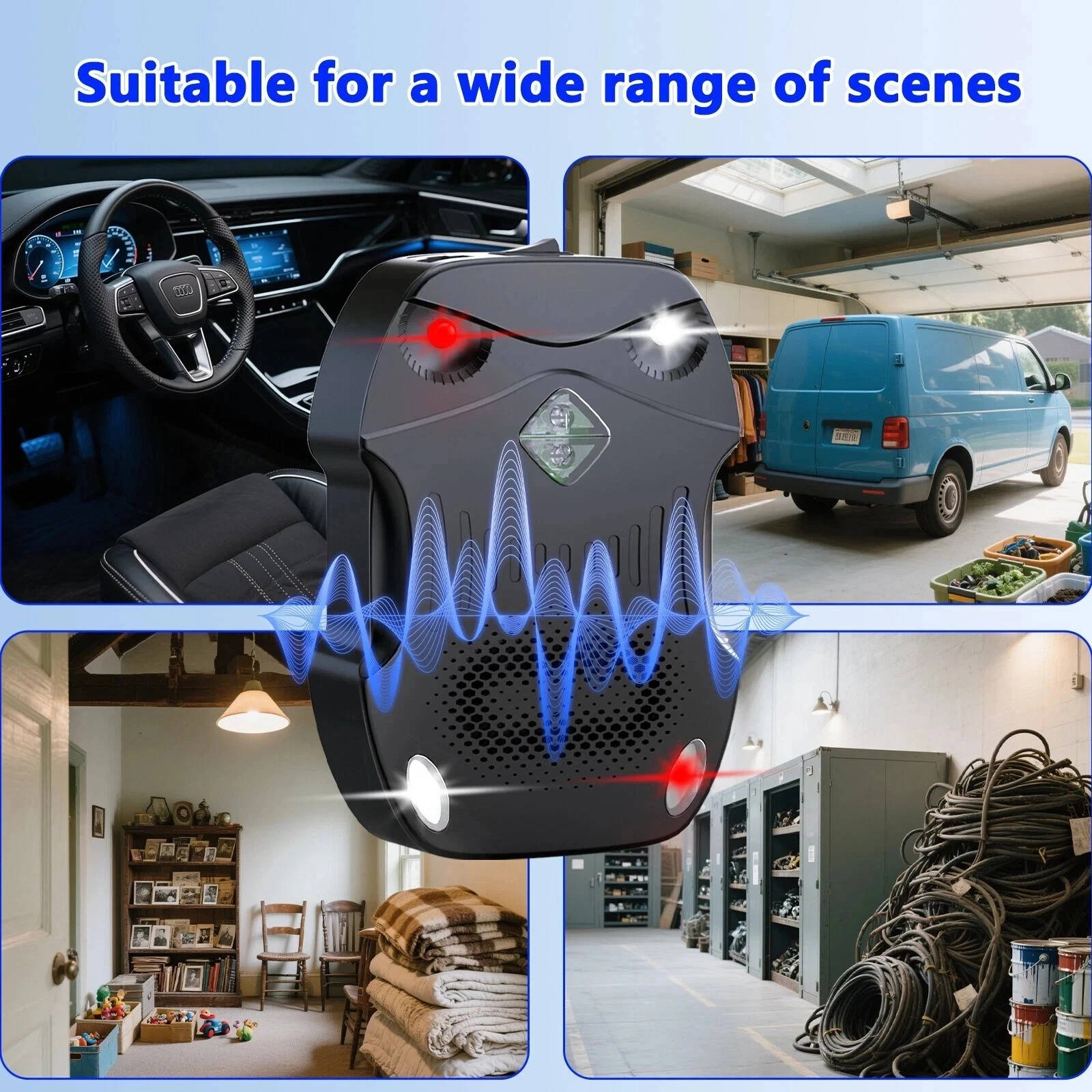 Ultrasonic Engine Rodent Repeller with Dual Unit Pack and Multi-Power Source, 9-65kHz All Vera Mart