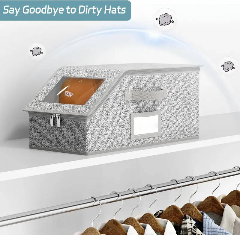 Hat Storage Boxes with Clear Window and Metal Zipper, Stackable Organizer for 24 Caps All Vera Mart