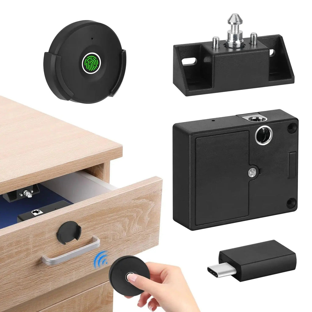 Fingerprint Cabinet Lock with USB Backup Key and 33ft Wireless Range, No Drill All Vera Mart