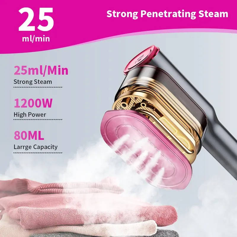 Handheld Garment Steamer with 90 Degree Rotating Head and Seven Fabric Settings All Vera Mart