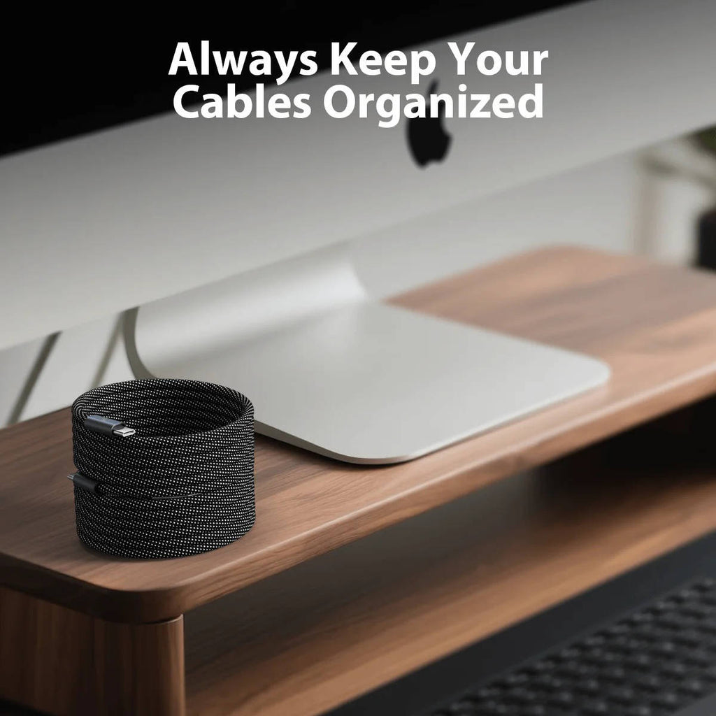 Self-Coiling Magnetic Charging Cable with Braided Fabric and Dual Tips, 3.3ft All Vera Mart