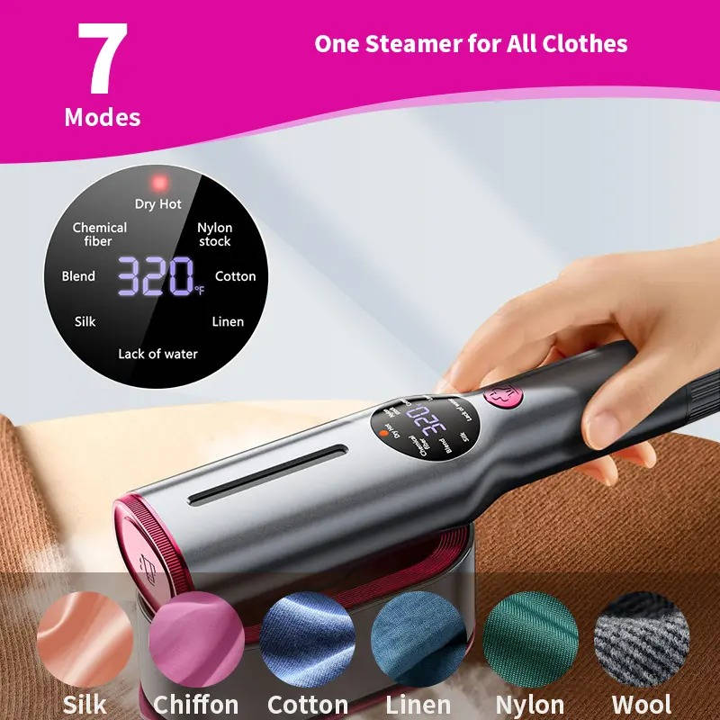 Handheld Garment Steamer with 90 Degree Rotating Head and Seven Fabric Settings All Vera Mart