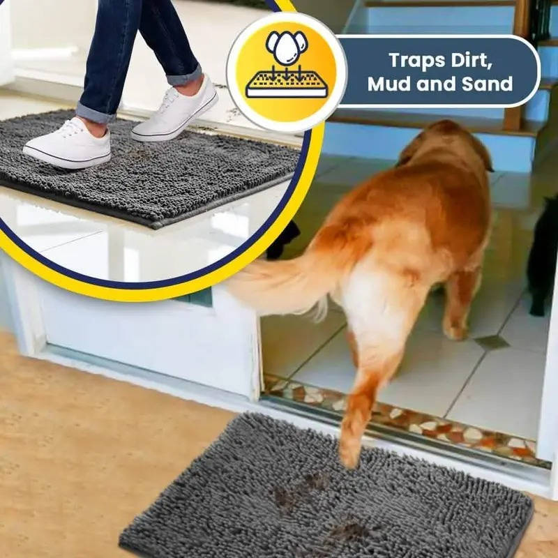 Microfiber Chenille Door Mat with Anti-Slip Backing and Machine Washable, 1-Inch Pile All Vera Mart