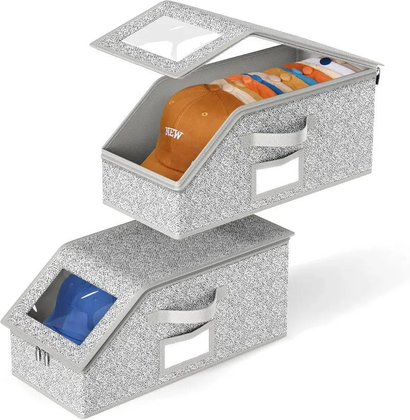Hat Storage Boxes with Clear Window and Metal Zipper, Stackable Organizer for 24 Caps All Vera Mart
