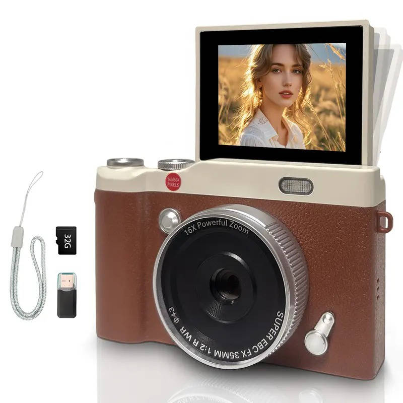Flip Screen Digital Camera with 64M Resolution and Built-in LED, 32GB Memory Card Included All Vera Mart