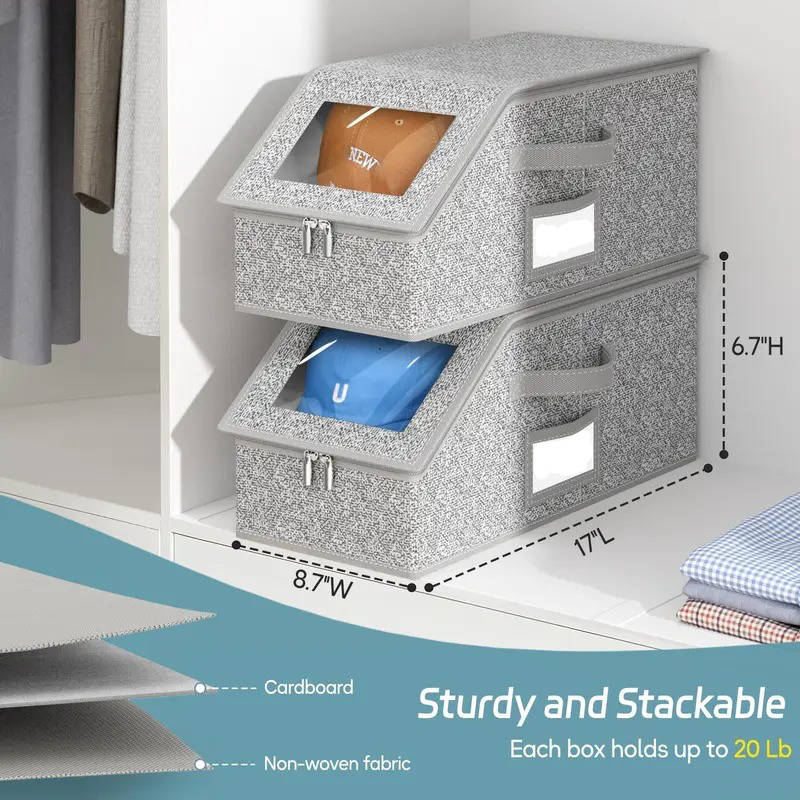 Hat Storage Boxes with Clear Window and Metal Zipper, Stackable Organizer for 24 Caps All Vera Mart