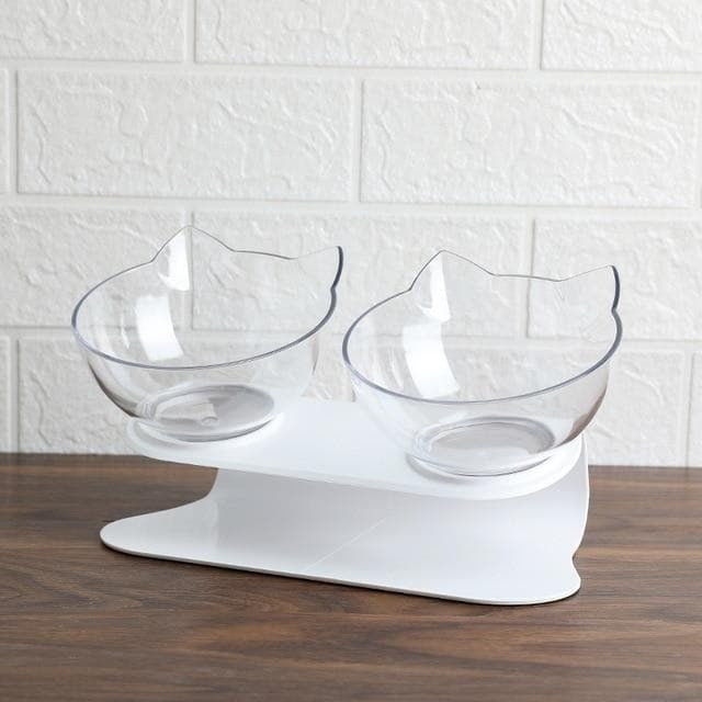Tilted Cat Feeding Bowl with 15-Degree Angle and Dual Transparent Dishes, Anti Slip Base All Vera Mart