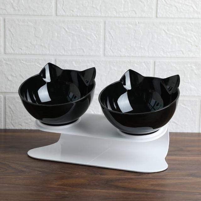 Tilted Cat Feeding Bowl with 15-Degree Angle and Dual Transparent Dishes, Anti Slip Base All Vera Mart