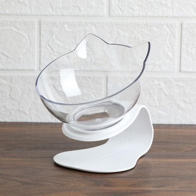 Tilted Cat Feeding Bowl with 15-Degree Angle and Dual Transparent Dishes, Anti Slip Base All Vera Mart