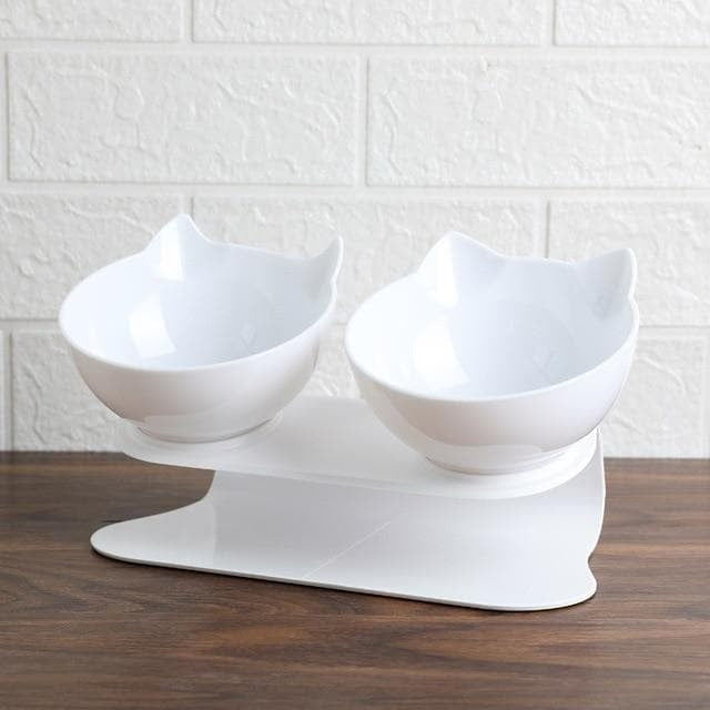 Tilted Cat Feeding Bowl with 15-Degree Angle and Dual Transparent Dishes, Anti Slip Base All Vera Mart