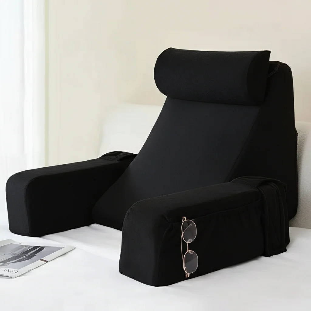 Reading Pillow with Detachable Arms and Adjustable Neck Support, Dual Pockets All Vera Mart
