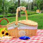 Oval Willow Picnic Basket with Dual Lids and Removable Cotton Liner All Vera Mart