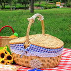 Oval Willow Picnic Basket with Dual Lids and Removable Cotton Liner All Vera Mart