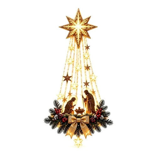Nativity Wall Ornament with Warm White LED Lights and Star Topper All Vera Mart