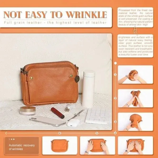 Leather Crossbody Bag with Three Compartments and Detachable Strap, Convertible Clutch All Vera Mart