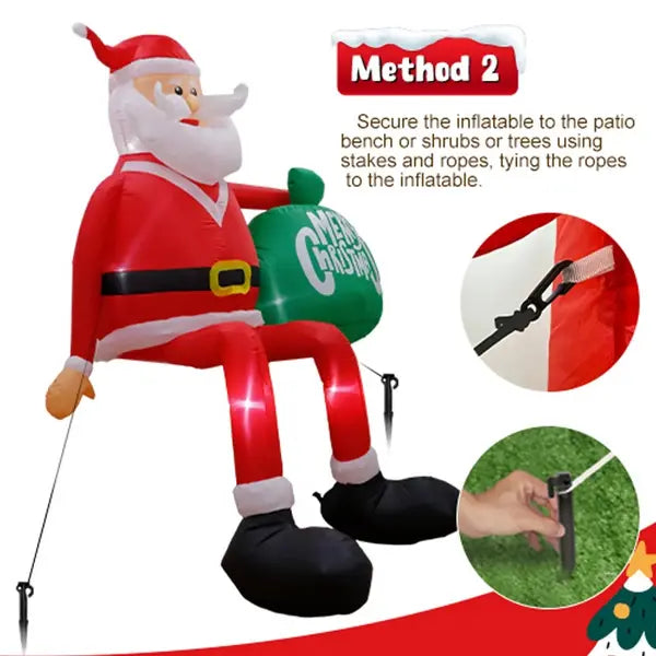 8-Foot Inflatable Santa with LED Lighting and Climbing Pose, Outdoor Yard Decor All Vera Mart