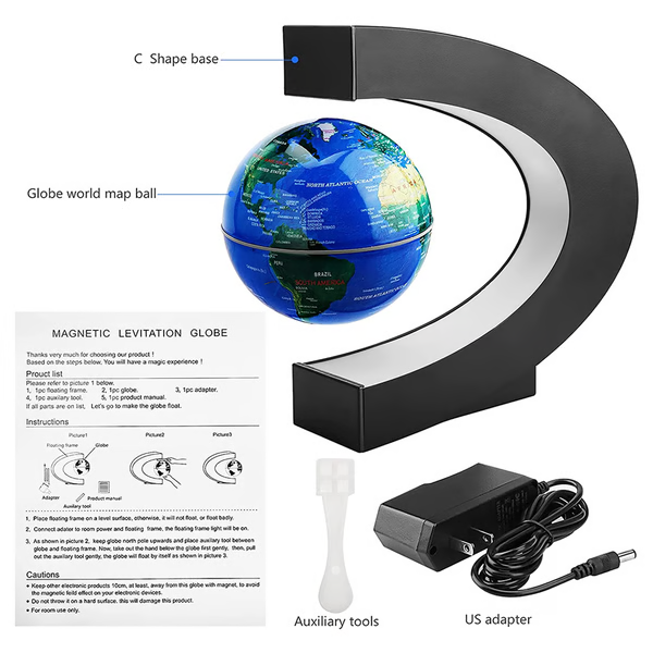 Levitating Earth Globe with Multicolored LED Ring Light and Positioning Sticks All Vera Mart