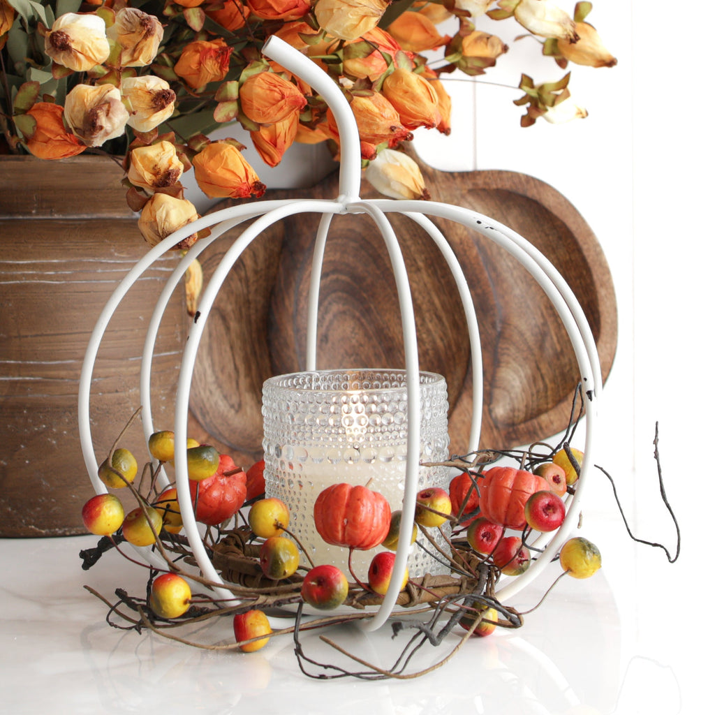 White Metal Pumpkin Lantern - Interior Delights