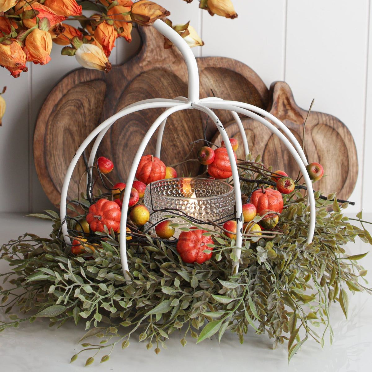 White Metal Pumpkin Lantern - Interior Delights