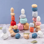 Colorful Wooden Stacking Stones Set of 36 Pieces with Mixed Shapes for Balancing Play