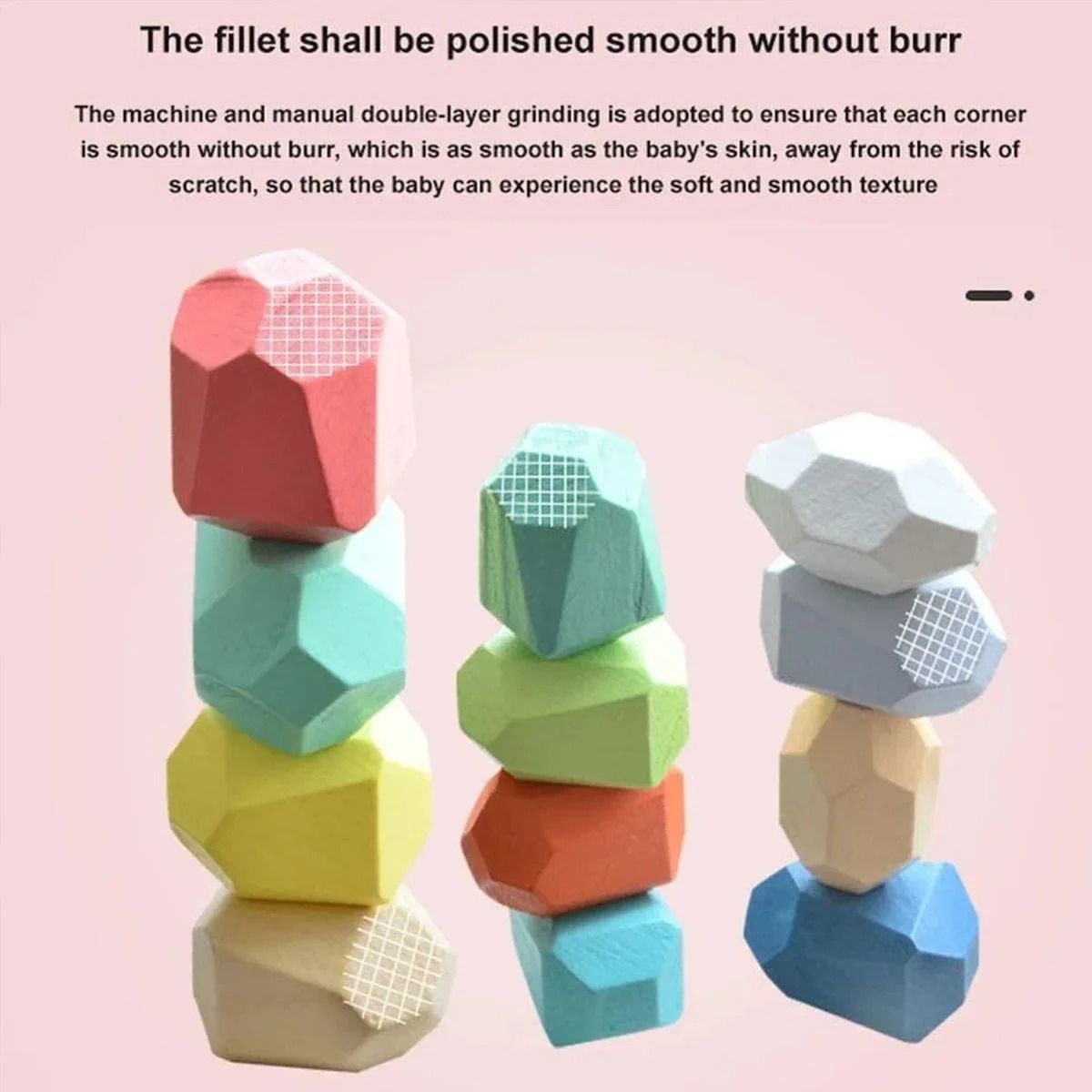 Colorful Wooden Stacking Stones Set of 36 Pieces with Mixed Shapes for Balancing Play
