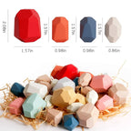 Colorful Wooden Stacking Stones Set of 36 Pieces with Mixed Shapes for Balancing Play