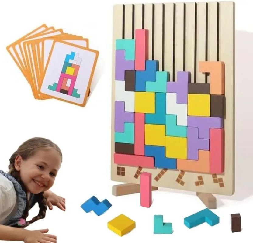 Natural Wood Stacking Puzzle Game for Family Nights Classrooms and Solo Play