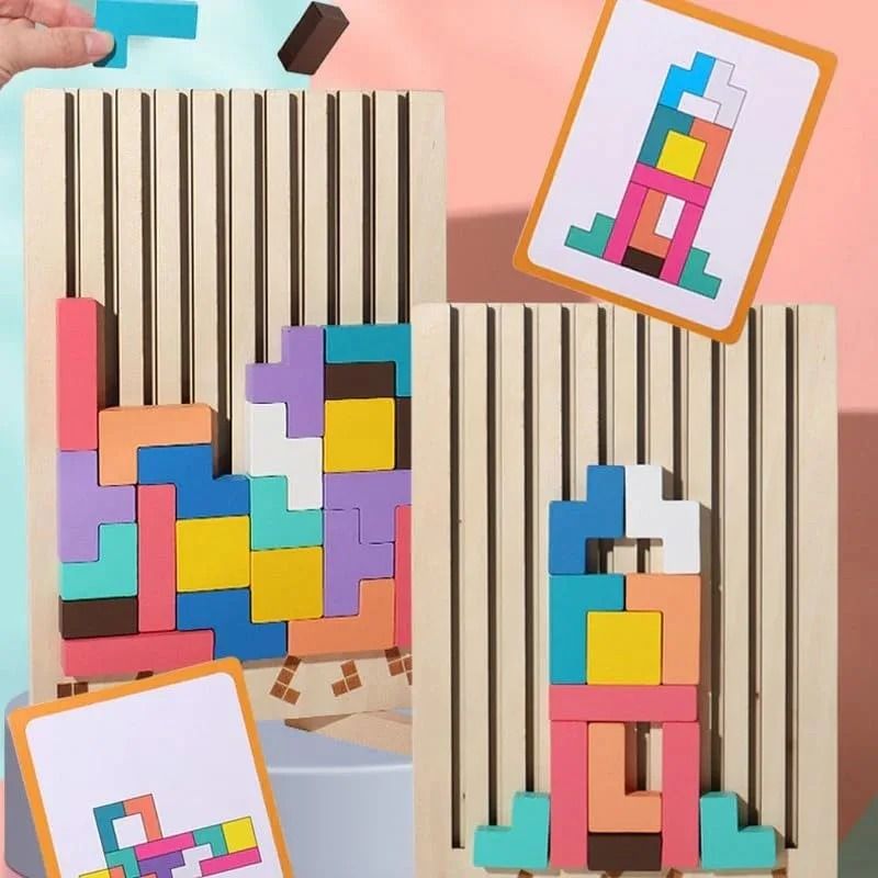 Natural Wood Stacking Puzzle Game for Family Nights Classrooms and Solo Play