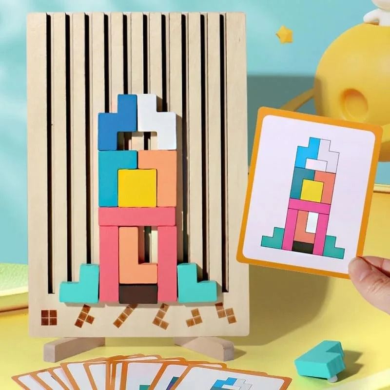Natural Wood Stacking Puzzle Game for Family Nights Classrooms and Solo Play