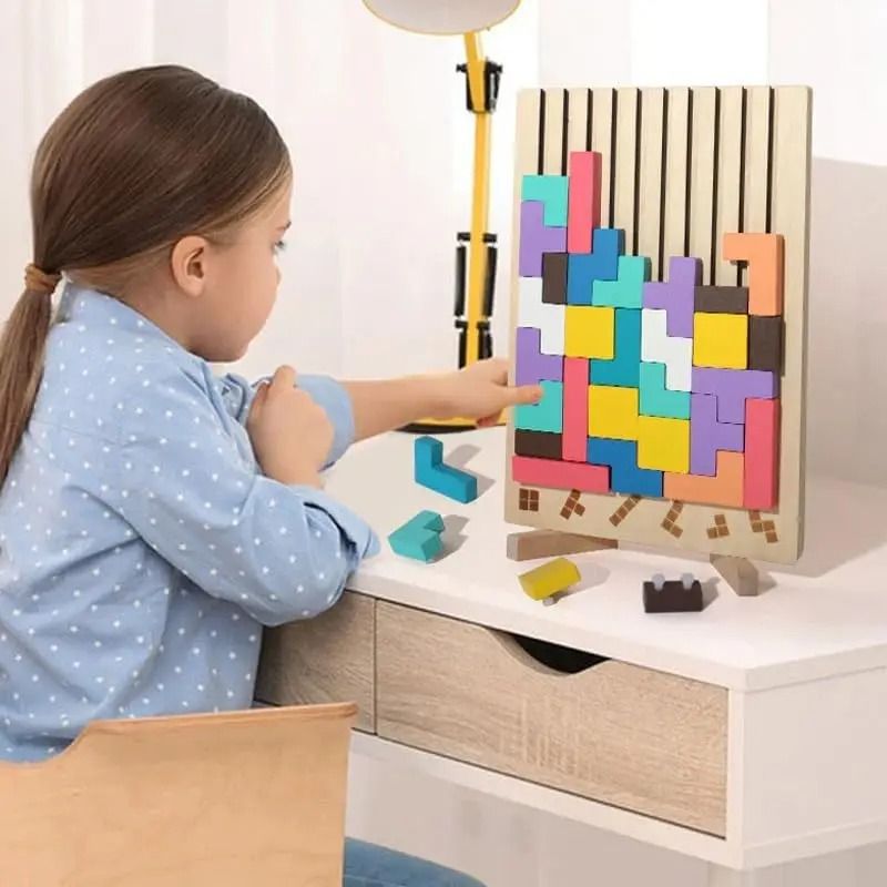 Natural Wood Stacking Puzzle Game for Family Nights Classrooms and Solo Play
