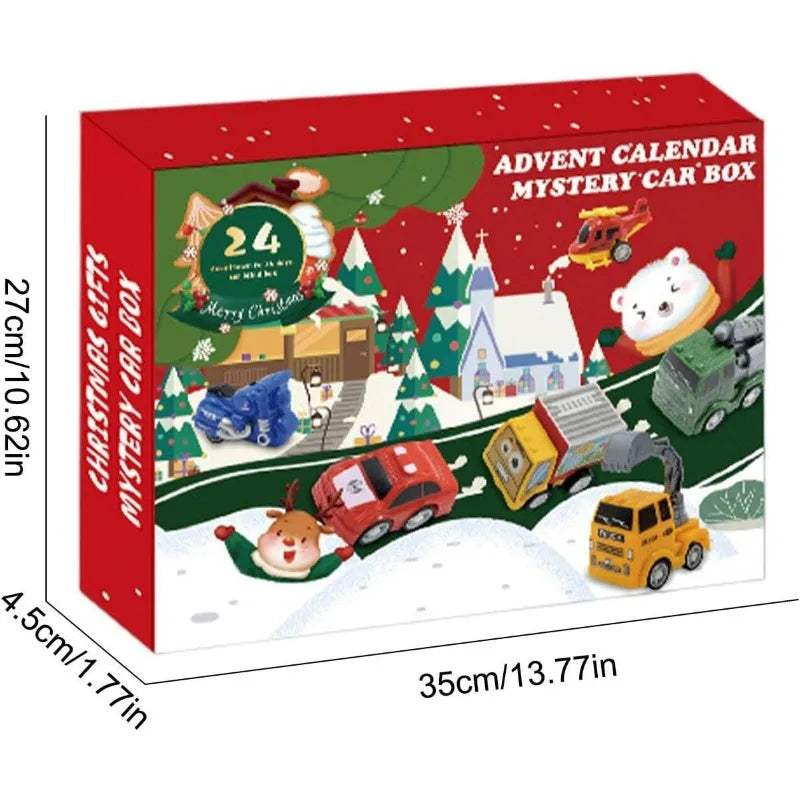 Christmas Advent Calendar with 24 Pull Back Mini Cars and Colorful Racing Vehicles