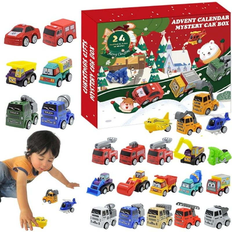 Christmas Advent Calendar with 24 Pull Back Mini Cars and Colorful Racing Vehicles
