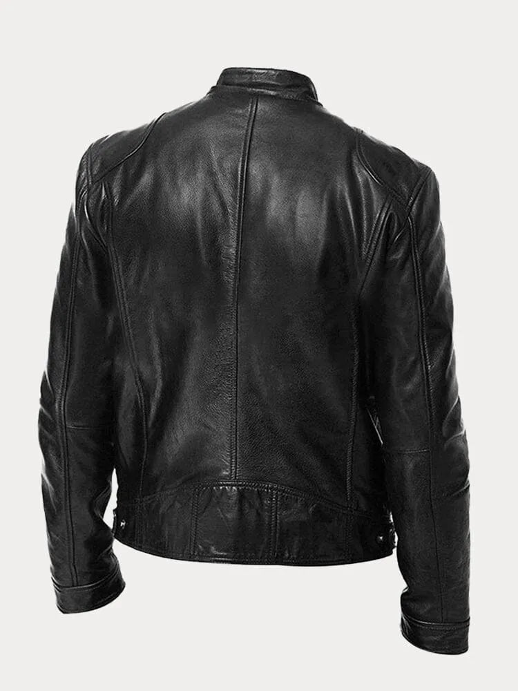Structured Stand Collar Jacket with Snap Tab and Zip Pockets, Hip Length All Vera Mart