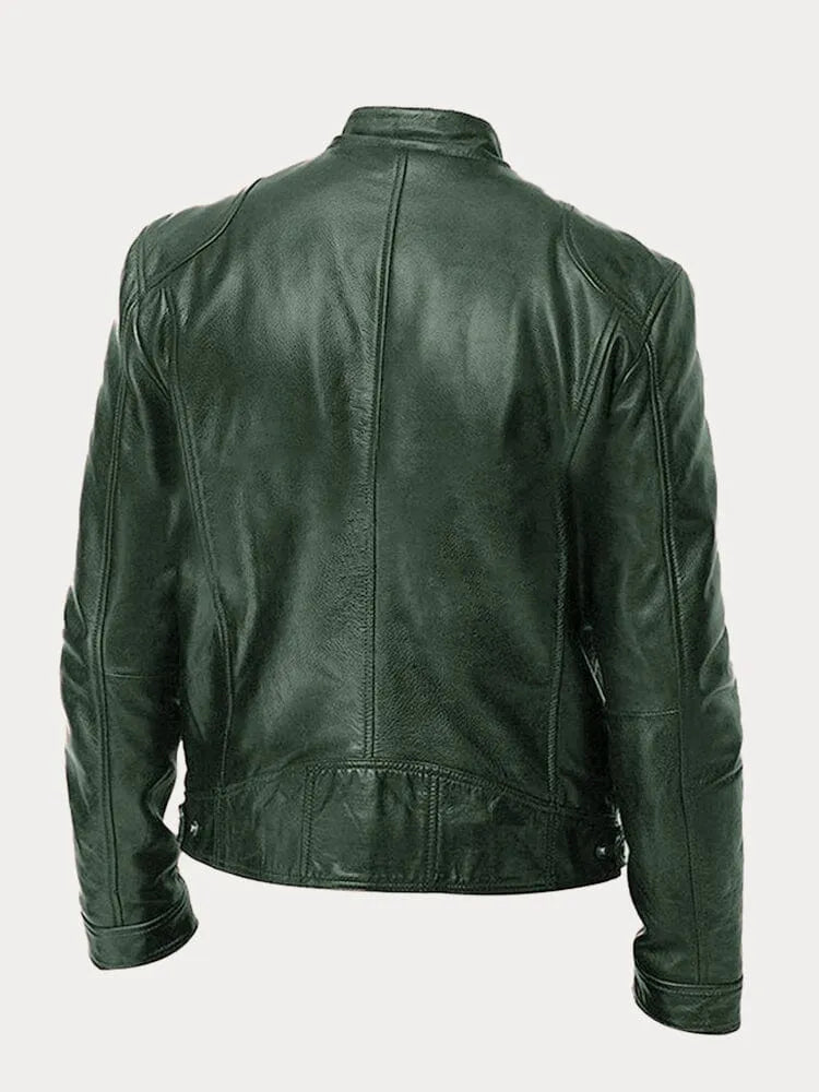 Structured Stand Collar Jacket with Snap Tab and Zip Pockets, Hip Length All Vera Mart
