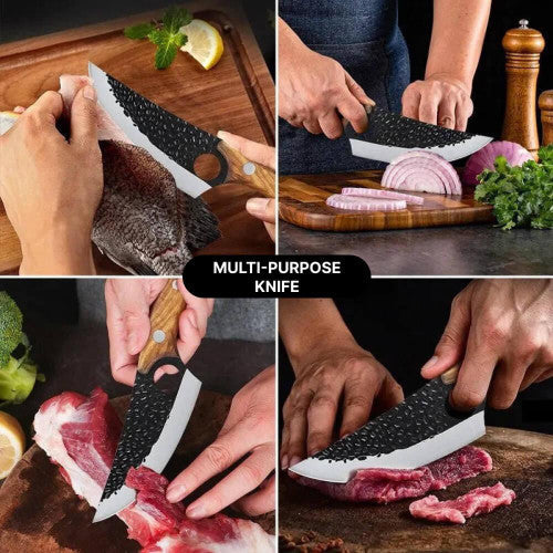Alloy Blade Kitchen Knife with Cherry Wood Handle and Finger Notch Grip All Vera Mart