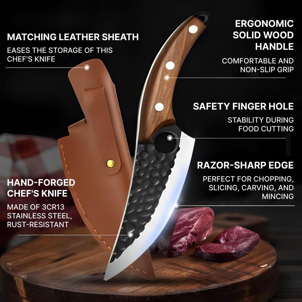 Alloy Blade Kitchen Knife with Cherry Wood Handle and Finger Notch Grip All Vera Mart